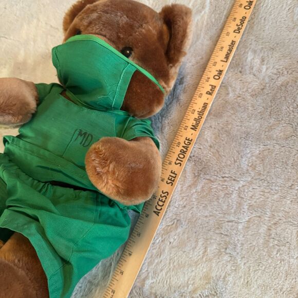 Vintage Dr Teddy MD Plush Bear green Medical Scrubs With Mask Walmart 16" tall - Picture 4 of 7